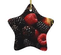 Colgante de estrella colgante de cerámica para árbol de Navidad qqoupp con diseño de fresa y morera con agujeros cuidadosamente perforados, cuerda de metal