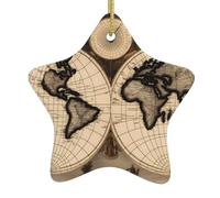 Colgante de estrella colgante de cerámica para árbol de Navidad, YYHWHJDE vintage, mapa del mundo antiguo impreso con cordón de alambre dorado, fácil de colgar
