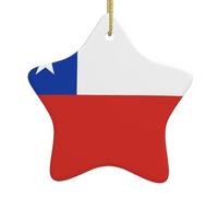 Colgante de estrella de cerámica de la bandera de Chile con agujeros perforados y cuerda de alambre dorado, árbol de Navidad, decoración del hogar