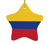 Colgante de estrella de cerámica de la bandera de Colombia con agujeros perforados y cuerda de alambre dorado, árbol de Navidad, decoración del hogar