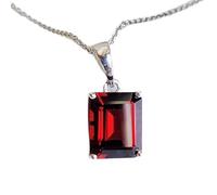 Colgante de granate natural rojo facetado de 12 x 10 mm, forma octogonal, en plata de ley 925, rectangular, con cadena de cable de 45 cm, protección energética, pasión, chakra raíz, regalo, joyería