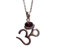 Colgante de granate natural rojo facetado ovalado de 9 x 7 mm, plata de ley 925, collar Om con cadena de cable de 45 cm, protección energética, pasión, chakra raíz, regalo para mujeres y hombres |