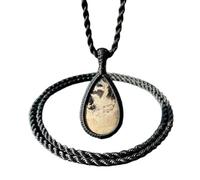 Colgante de hilo de piedra preciosa de ágata natural en forma de pera con cadena de cordón de cuero que realza la resistencia. Joyería hecha a mano que aporta estabilidad y equilibrio|LK_SGMP_0426