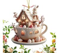 Colgante de huevo de Pascua - 2D acrílico taza de café decoración de la casa | Festive Adorno de huevo en miniatura para los adornos de árboles estacionales | Accesorios colgantes de pared artesanal