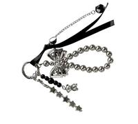 Colgante de lazo negro con cuentas para bolsos, llaveros, equipaje, accesorio exclusivo coreano