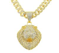Colgante de león rugiente para hombres Hip Hop Cabeza de León Collar Cubano Oro Elegante Brillante Animal Joyería para Hombre