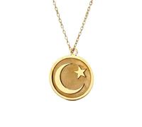 Colgante de luna creciente y estrella de plata de ley 925 |LK_NLC_01346 | plated round disc lotus symbol engraved with 18 inch cable chain 22mm spiritual meditation yoga energy