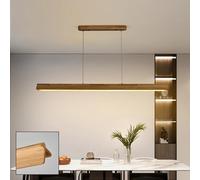 Colgante de Madera Clara LED Isla de Cocina Moderna Comedor Lineal Control Remoto Regulable Candelabro para Sala de Estar Mesa de Comedor Barra de Oficina Lámpara Colgante Ajustable en Altura (80cm)