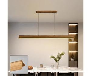 Colgante de Madera Clara LED Isla de Cocina Moderna Comedor Lineal Control Remoto Regulable Candelabro para Sala de Estar Mesa de Comedor Barra de Oficina Lámpara Colgante Ajustable en Altura (80cm)