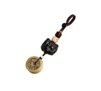 Colgante de Madera para Llaves de Coche, Chinese Brass Five Emperors Money Lion Pendant Wooden Amulet Car Keychain 9cm(A)