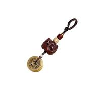 Colgante de Madera para Llaves de Coche, Chinese Brass Five Emperors Money Lion Pendant Wooden Amulet Car Keychain 9cm(B)