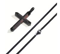 Colgante de Madera Wusu 316 Acero Inoxidable 316 a Incrustado Colgante de Cruz de Madera Wusu Collar Joyería de Calidad para Hombre Adecuado para Dar al Novio, Padre, Regalo de Acción de Gracias
