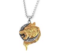 Colgante de media luna de lobo aullando para hombre, collar de luna celta vikingo, joyería de animales para hombre