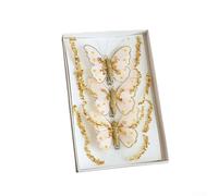 Colgante de Navidad de doble capa, adorno de árbol de Navidad, corona o mantel dorado, plateado, rojo, rosa, juego de 3 decoraciones de plumas de lentejuelas para mariposa (20 x 13,3 x 2 cm) (dorado)