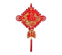 Colgante de nudo chino con adorno de personaje FU, 1 paquete, decoración colgante de terciopelo rojo para sala de estar, puerta o entrada festiva, símbolo cultural tradicional (C)