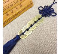 Colgante de nudo chino con cinco monedas de la dinastía Qing, decoración tradicional de Feng Shui para tu espacio (azul marino)