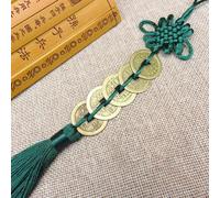 Colgante de nudo chino Feng Shui con monedas de cobre de la dinastía Qing para riqueza, éxito y energía protectora (verde oscuro)