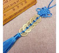 Colgante de nudo chino Feng Shui con monedas de cobre para aumentar la riqueza y la energía del éxito, adecuado para colgar en varios espacios interiores (azul claro)