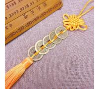Colgante de nudo chino Feng Shui con monedas de cobre para prosperidad, éxito y protección en el hogar y el trabajo (amarillo brillante)