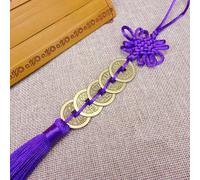 Colgante de nudo chino Feng Shui con monedas de cobre para prosperidad, éxito y protección en el hogar y el trabajo (morado oscuro)