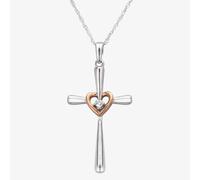 Colgante de oro de dos tonos de 9 quilates con cruz y corazón de diamantes de...