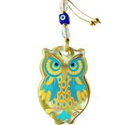 Colgante de pared de cristal hecho a mano contra el mal de ojo, protección espiritual y decoración bohemia para el hogar, regalo de inauguración de la casa, tamaños pequeños y grandes (búho pequeño)