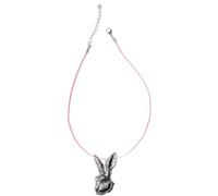 Colgante de peltre con cabeza de liebre A73 en collar de cordón rosa