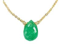 Colgante de pera facetada de esmeralda natural de 10 x 8 mm, color verde, en plata de ley 925, con cadena de cable de 45 cm. Regalo para la sabiduría, el amor, la armonía y la sanación del chakra