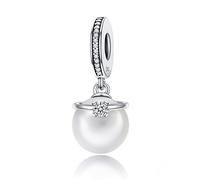 Colgante de perlas blancas de plata de ley 925 para pulsera Pandora para mujer