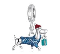 Colgante de perro salchicha de plata de ley 925 Lindo cachorro Pulsera Pandora Collar para mujeres