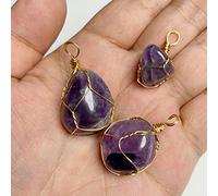 Colgante de piedra cruda de alambre de bobinado de 16 x 27 mm, piedras de cuarzo de amatista pulida, accesorios de joyería, 1 unidad, número 6 amatistas