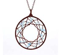 Colgante De Piedra De Cuarzo De Cristal Natural Hecho A Mano Cuerda De Macramé Colgante De Forma Redonda Collar De Cadena Mujeres Niñas,Aguamarina,50cm