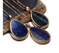 Colgante de piedra de diseño grueso, collar de piedra con forma de gota de agua con cadena de metal, colgante de piedra pesada de 18 pulgadas, joyería DIY-Lapis