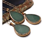 Colgante de piedra, diseño grueso, gota de agua, collar con dije de piedra con cadena de metal, colgante de piedra pesada de 18 pulgadas, joyería DIY, aventurina verde