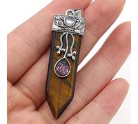 Colgante de piedra natural Aleación de plata antigua Amatistas Cristal de energía para la fabricación de joyas Trible Collar DIY-Tiger_Eye