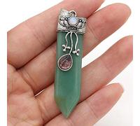 Colgante de piedra natural Aleación de plata antigua Amatistas Cristal de energía para la fabricación de joyas Trible Collar DIY-Green_Aventurine