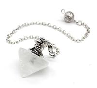 Colgante de piedra natural de cono de péndulo de cuarzo rosa ópalo con cadena Radiestesia Curación Chakra Joyas para mujeres Hombres Divinatio-White Crystal