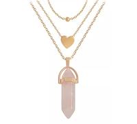 Colgante de Piedra Natural Energética Color Rosa Claro. Triple Cadena Dorada con Cierre de Seguridad. Piedra Semipreciosa Hexagonal