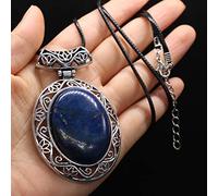 Colgante de piedra natural Forma ovalada Lapislázuli Cristal Señoras Moda Colgantes Collar Cadena de cuerda de cuero,Lapislázuli