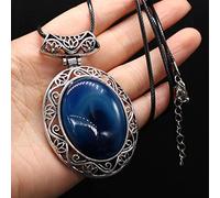 Colgante de piedra natural Forma ovalada Lapislázuli Cristal Señoras Moda Colgantes Collar Cadena de cuerda de cuero,Ágata azul