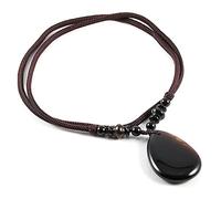 Colgante de piedra natural gota de agua colgante de arena azul/ópalo con collar de cadena para joyería para mujeres y hombres regalo-Ágata negra_70 cm