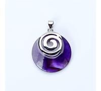 Colgante de piedra natural para collares Ahueca hacia fuera los encantos de metal en espiral redondos Cristal blanco púrpura-Amatistas