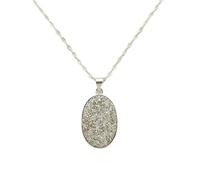 Colgante de piedra preciosa de pirita natural, color gris, forma ovalada, corte rústico, 39x27 mm, collar con dije de piedra con cadena de cable de 18", joyería para atraer riqueza e imán de dinero