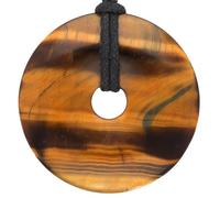 Colgante de piedra preciosa tipo donut Ø 40 mm con cordón de algodón y tarjeta de piedras | Collar de piedra natural | Collar de piedras curativas auténticas con cordón (Ojo de tigre)