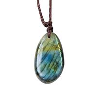 Colgante De Piedras Preciosas Lágrimas - Collar De , De Caída Pulida | Amuleto De Piedra Jasper Natural para Niñas, Regalo De Joyería Curativa, Cadena De Cuerda Ajustable para Mujeres,