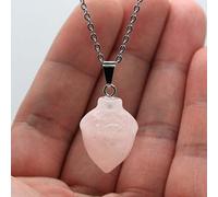 Colgante De Piedras Preciosas Naturales Mini Conos De Pino Tallados Cristal Cuarzo Amatistas Ágata Piedra Colgante Collar De Cadena Joyería,Cuarzo Rosa,50cm