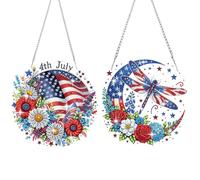 Colgante de pintura artística con diamantes para el Día de la Independencia, arte de diamantes para manualidades, corona redonda, kit para colgar en la pared, kit de un solo lado, 2 unidades