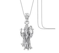 Colgante de plata de ley (92,5% de pureza) de Dios Ganesha (colgante con cadena de serpiente) para hombres y mujeres, medallón de cadena de ganapatía de plata pura para buena salud y riqueza, plata