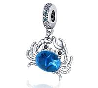 Colgante de plata de ley 925 con diseño de árbol genealógico, diseño de árbol genealógico, diseño de flores, cangrejo y orca, compatible con pulseras Pandora Moments (cristal azul, cangrejo, mar