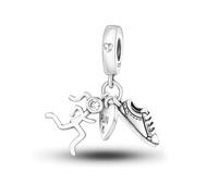 Colgante de plata de ley 925 con diseño de árbol genealógico, diseño de árbol genealógico, diseño de flores, cangrejo y orca, compatible con pulseras Pandora Moments, 4mm Hole, Metal Plata de ley, Sin
